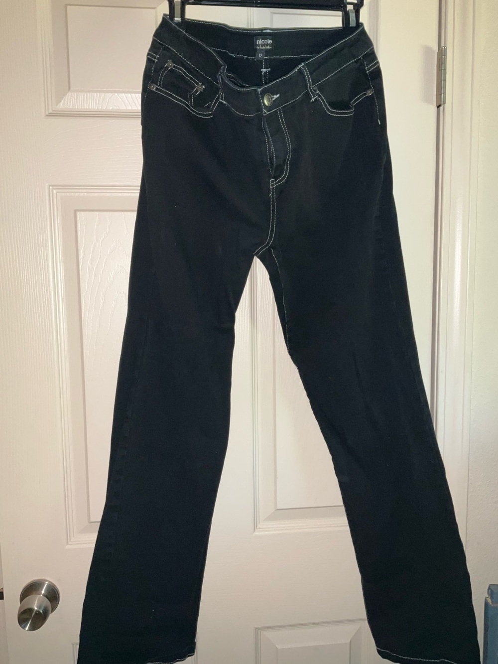 Nicole Miller Black Jeans with Contrast Stitching Dark Gothic Quiet Luxury